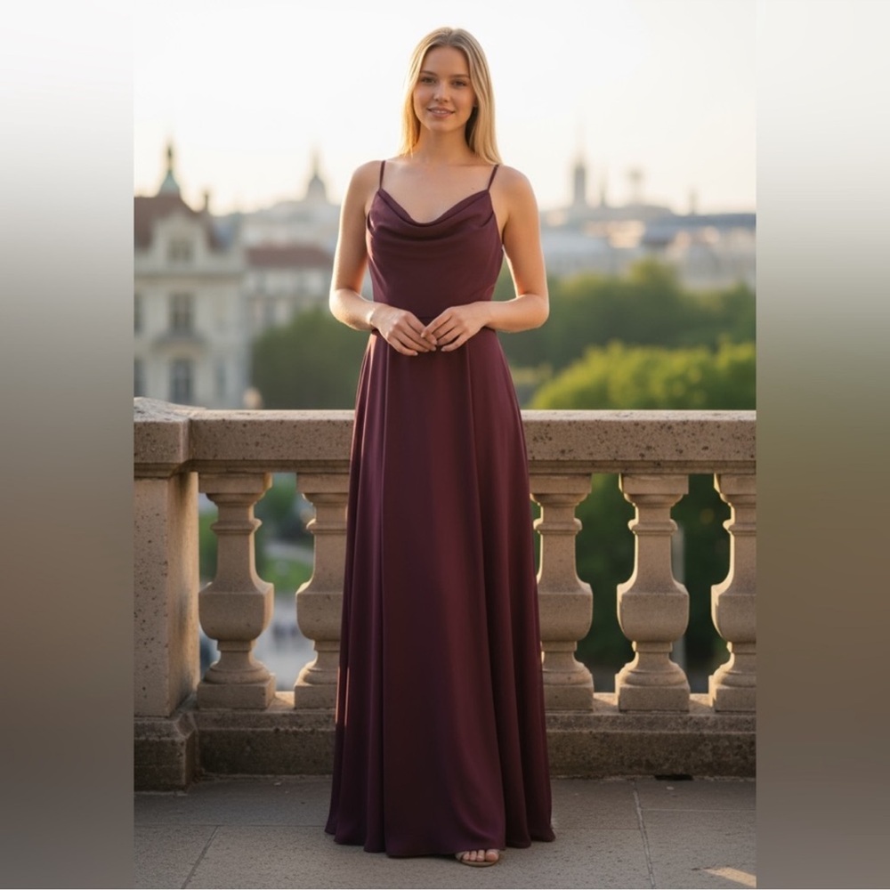 Elegant Celebrate DB Studio Burgundy Formal Spaghetti Strap Women’s Maxi Dress